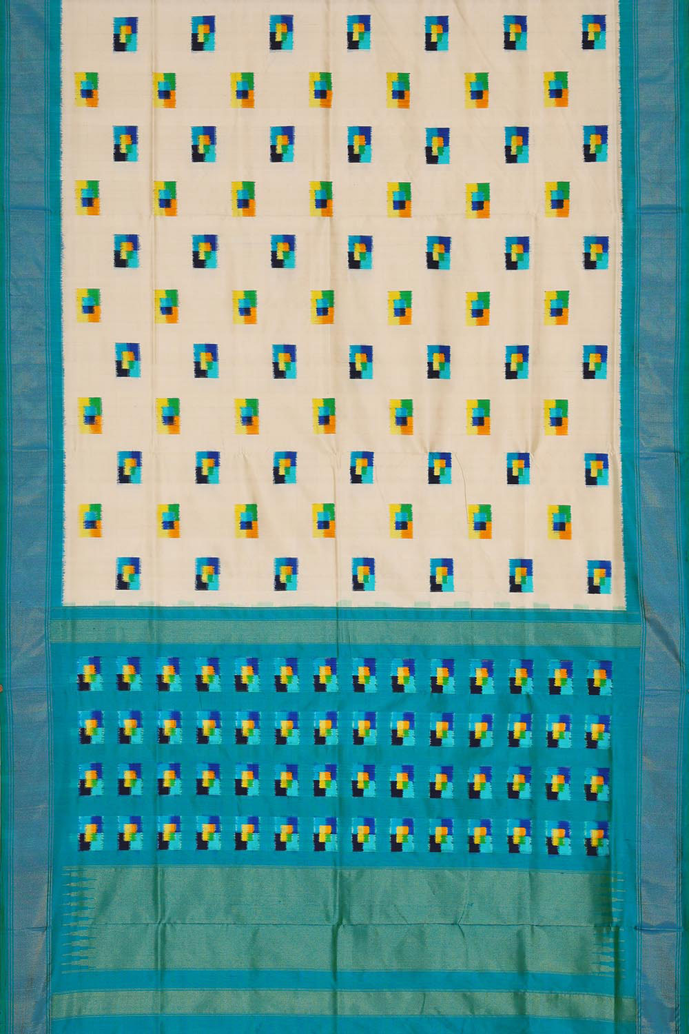 Image of Ikat Silk Cream Saree